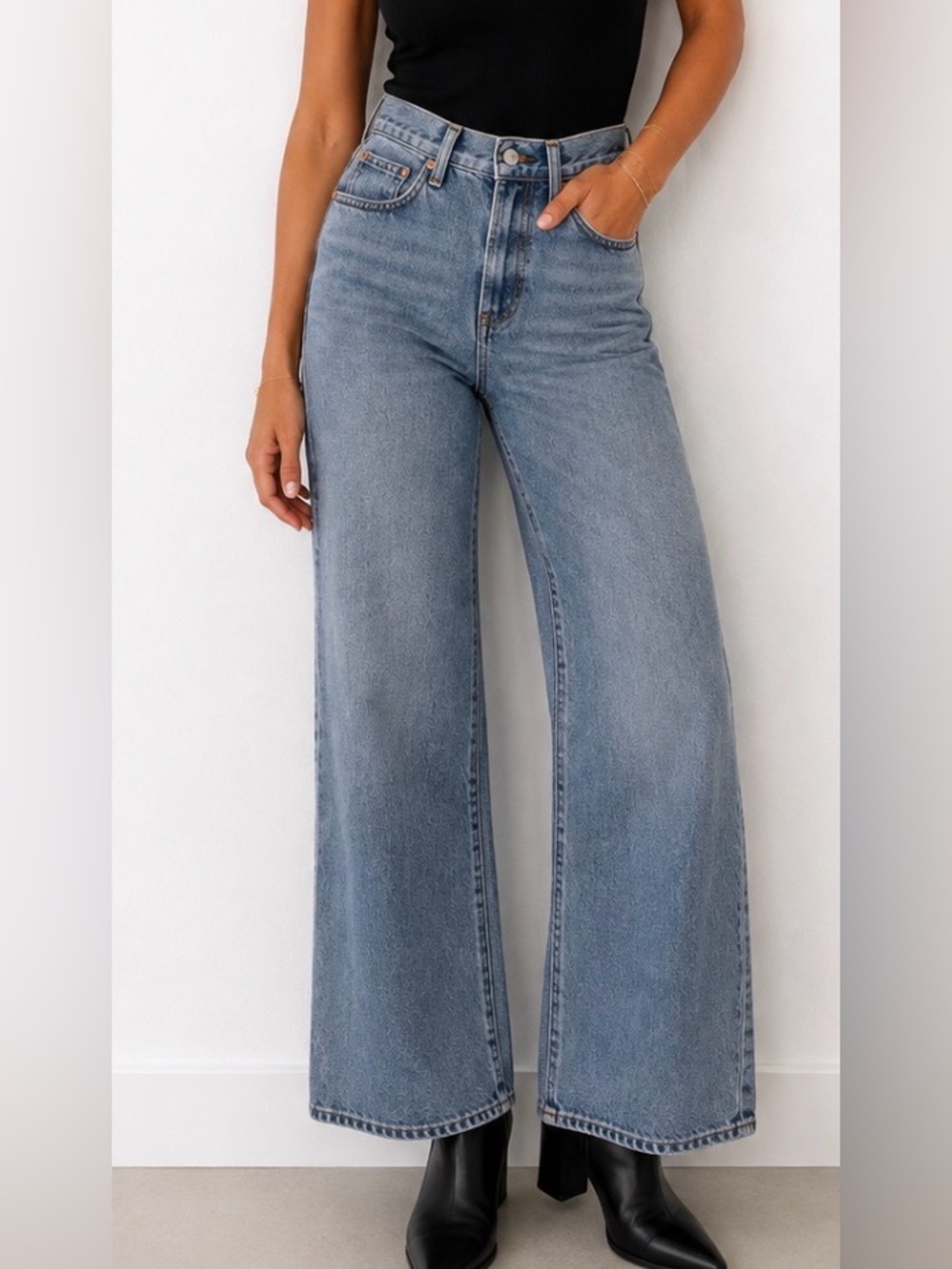 Denim Forum Aritzia Jeans Farrah Lo Rise Wide Blue Ankle 26